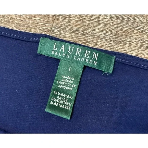 Lauren Ralph Lauren Women’s Drawstring Shoulder Boat Neck Blouse Navy Size L - Picture 2 of 6